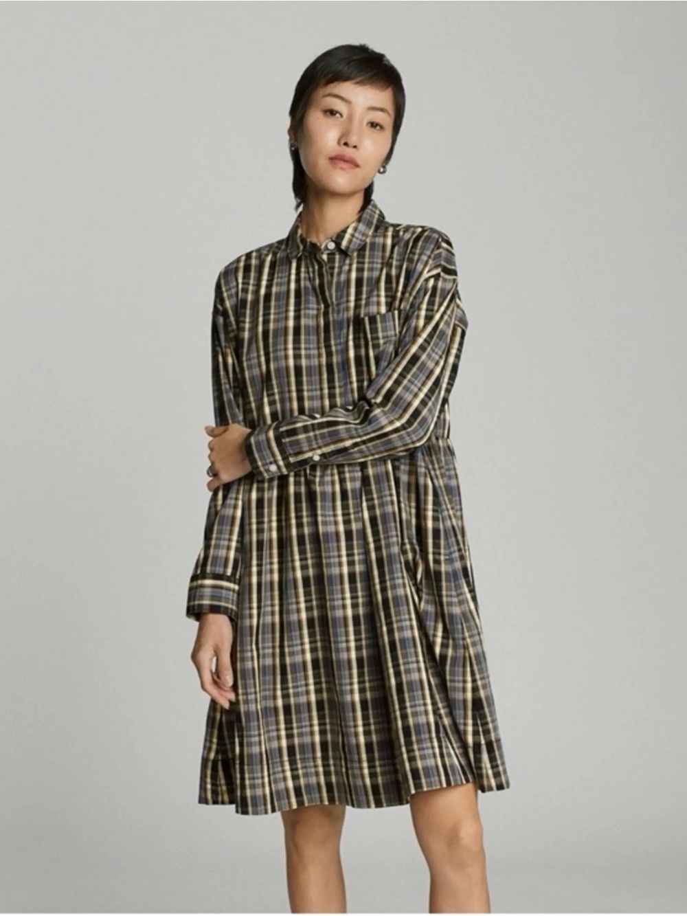 Everlane The Field Dress Plaid Drop Waist Long Sleeve 100% Cotton